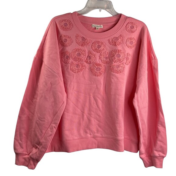 Indigo Thread Co. Women's Floral Beaded Sweatshirt Size XL Coral NWOT - Picture 1 of 8
